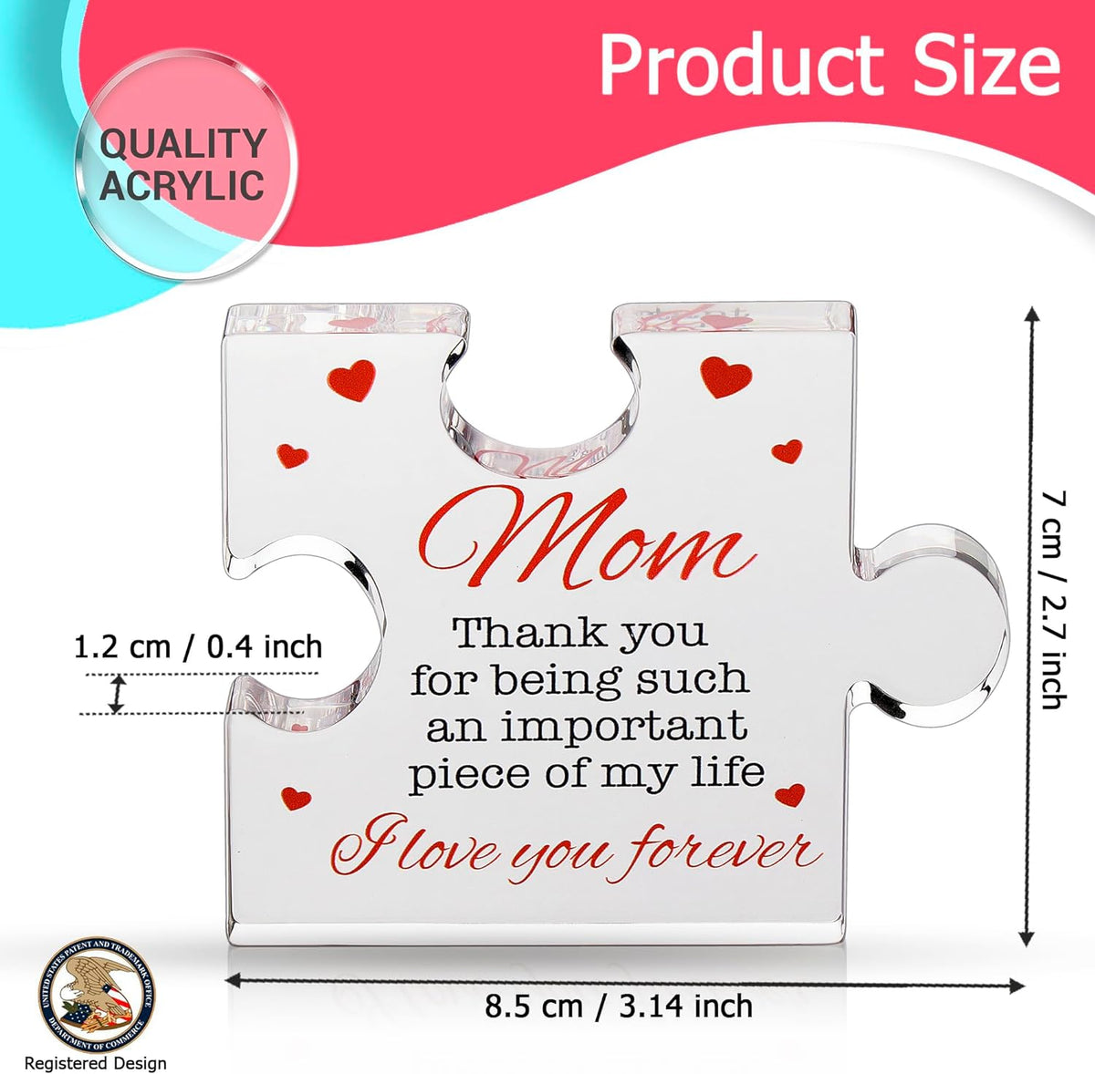 Birthday Gifts for Mom - Engraved Acrylic Block Puzzle Mom Present 4.1 X 3.5 Inch - Cool Mom Presents from Daughter, Son, Dad - Heartwarming Mom Birthday Gift, Christmas