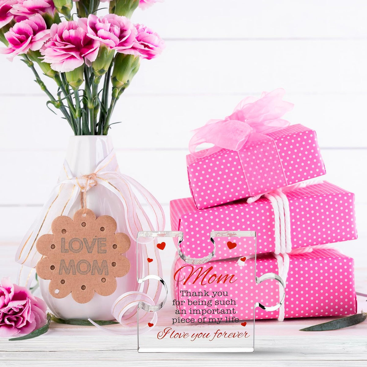 Birthday Gifts for Mom - Engraved Acrylic Block Puzzle Mom Present 4.1 X 3.5 Inch - Cool Mom Presents from Daughter, Son, Dad - Heartwarming Mom Birthday Gift, Christmas