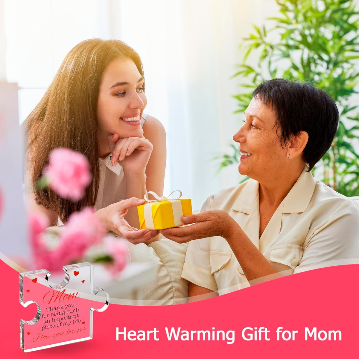 Birthday Gifts for Mom - Engraved Acrylic Block Puzzle Mom Present 4.1 X 3.5 Inch - Cool Mom Presents from Daughter, Son, Dad - Heartwarming Mom Birthday Gift, Christmas
