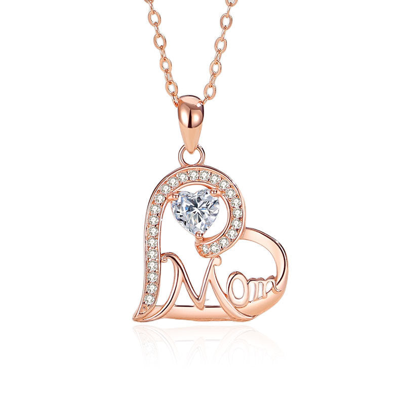Heart-shaped MOM Necklace Women's Sterling Silver Diamond