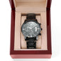 black chronograph watch